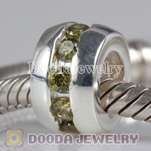 925 Sterling Silver Beads with Green Stone fit European Largehole Jewelry Bracelet