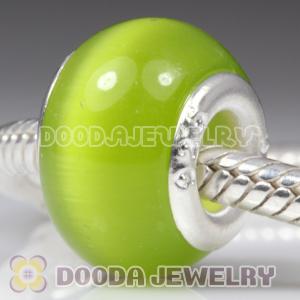 Grass Green Cat Eye Lampwork Glass Beads with alloy double core fit European Largehole Jewelry Bracelet