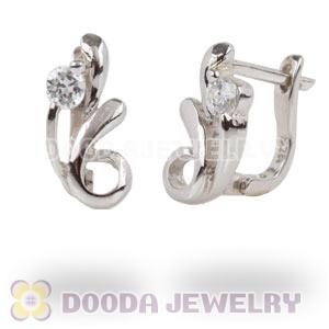 Sterling Silver Flower Huggie Earrings with Clear CZ