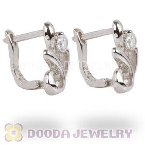 Sterling Silver Flower Huggie Earrings with Clear CZ