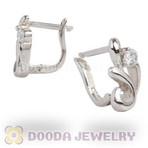Sterling Silver Flower Huggie Earrings with Clear CZ