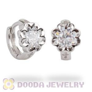 Sterling Silver Flower Huggie Hoop Earrings with Clear CZ