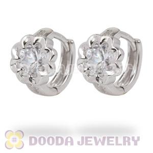 Sterling Silver Flower Huggie Hoop Earrings with Clear CZ