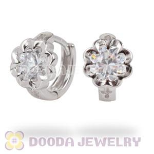 Sterling Silver Flower Huggie Hoop Earrings with Clear CZ