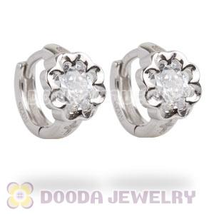 Sterling Silver Flower Huggie Hoop Earrings with Clear CZ