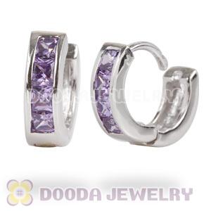 Sterling Silver Purple CZ Huggie Hoop Earrings Unisex