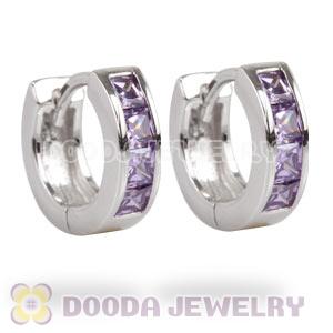 Sterling Silver Purple CZ Huggie Hoop Earrings Unisex
