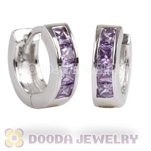 Sterling Silver Purple CZ Huggie Hoop Earrings Unisex