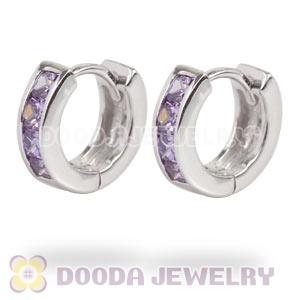 Sterling Silver Purple CZ Huggie Hoop Earrings Unisex
