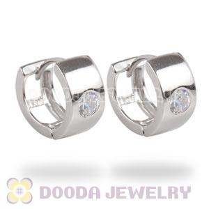 Sterling Silver Huggie Hoop Earrings with Clear CZ Stone