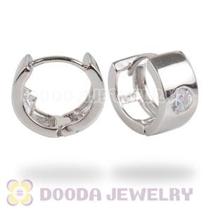 Sterling Silver Huggie Hoop Earrings with Clear CZ Stone