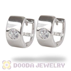 Sterling Silver Huggie Hoop Earrings with Clear CZ Stone