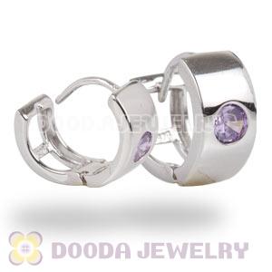 Sterling Silver Huggie Hoop Earrings with Purple CZ Stone