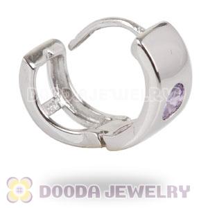 Sterling Silver Huggie Hoop Earrings with Purple CZ Stone
