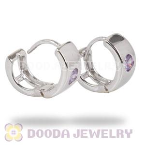 Sterling Silver Huggie Hoop Earrings with Purple CZ Stone