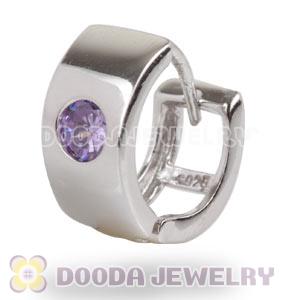 Sterling Silver Huggie Hoop Earrings with Purple CZ Stone