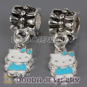 Wholesale silver plated Kitty Cat bead Enamel Blue