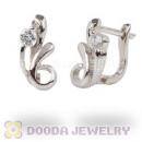 Sterling Silver Flower Huggie Earrings with Clear CZ