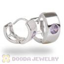 Sterling Silver Huggie Hoop Earrings with Purple CZ Stone