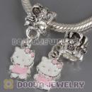 Wholesale silver plated Kitty Cat bead Enamel Pink
