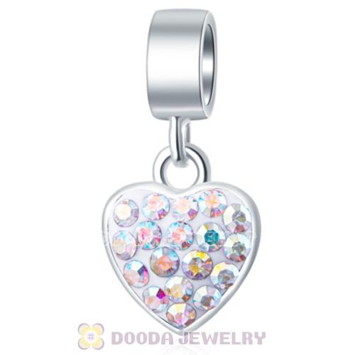 925 Silver Sweet Heart Dangle Charms with AB Austrian Crystal