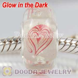 Painted Heart Murano Glass Fluorescent Beads 925 Sterling Silver European Compatible