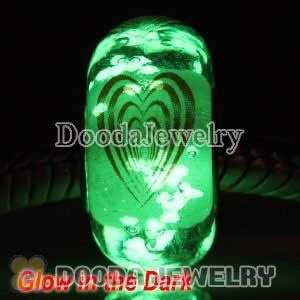 Painted Heart Murano Glass Fluorescent Beads 925 Sterling Silver European Compatible