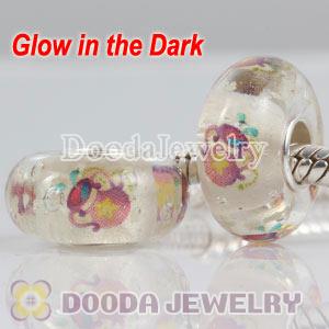 Painted Aquarius Murano Glass Fluorescent Beads 925 Sterling Silver European Compatible