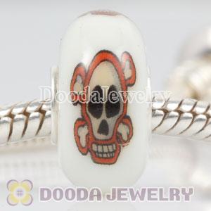 Painted Skull Crossbones Murano Glass Beads 925 Sterling Silver European Compatible