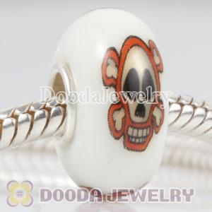 Painted Skull Crossbones Murano Glass Beads 925 Sterling Silver European Compatible
