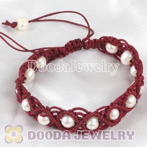 Wholesale Fashion Hand Knitted Adjustable handmade Red Bracelet with Nature Freshwater Pearl