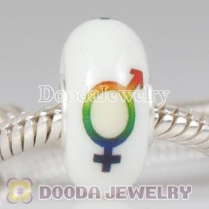 Painted Female and Male Symbol Murano Glass Beads 925 Sterling Silver European Compatible
