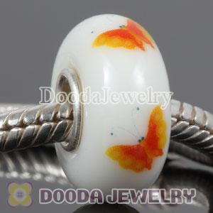 Painted Butterfly Murano Glass Beads 925 Sterling Silver European Compatible