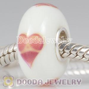 Painted Heart Murano Glass Beads 925 Sterling Silver European Compatible