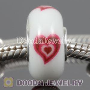 Painted Red Heart Murano Glass Beads 925 Sterling Silver European Compatible
