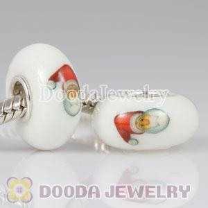 Painted Santa Claus Murano Glass Beads 925 Sterling Silver European Compatible