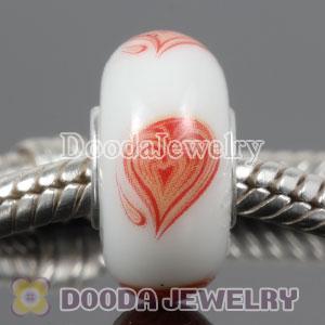 Painted Red Heart Murano Glass Beads 925 Sterling Silver European Compatible