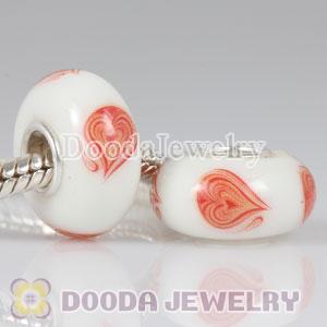 Painted Red Heart Murano Glass Beads 925 Sterling Silver European Compatible