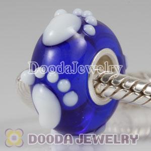 Blue lampwork glass footprint Paw beads 925 sterling silver core suit European style jewelry
