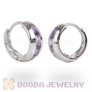 Sterling Silver Purple CZ Huggie Hoop Earrings