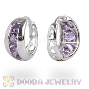 Sterling Silver Purple CZ Huggie Hoop Earrings