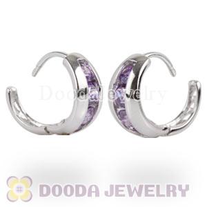 Sterling Silver Purple CZ Huggie Hoop Earrings