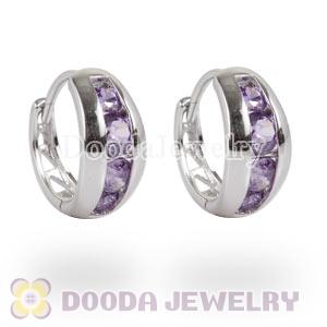 Sterling Silver Purple CZ Huggie Hoop Earrings