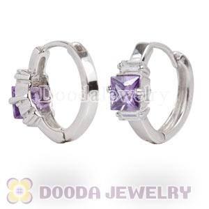Sterling Silver Purple CZ Huggie Hoop Earrings