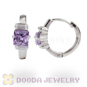 Sterling Silver Purple CZ Huggie Hoop Earrings