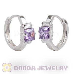 Sterling Silver Purple CZ Huggie Hoop Earrings