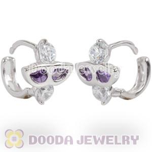 Sterling Silver Purple CZ Huggie Hoop Earrings