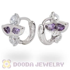 Sterling Silver Purple CZ Huggie Hoop Earrings
