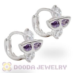 Sterling Silver Purple CZ Huggie Hoop Earrings