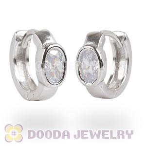 Sterling Silver Olive Clear CZ Huggie Hoop Earrings